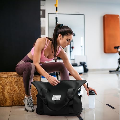 Wasarmir Bolsa de Viaje Plegable, Bolsa Deporte Impermeable con Bolsa Húmeda, Expandible Bolsas de Viaje Mujer Fin de Semana, Ligera Bolsa Gimnasio Bolsa de Mano para Deporte, Vacaciones, Negro