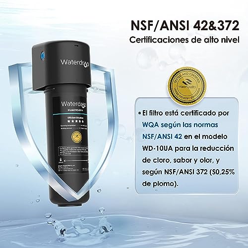 Waterdrop 10UA Sistema de Filtro de Agua para Debajo del Fregadero, 30.000 Litros Sistema de Filtrado de Agua de Alta Capacidad, Certificado NSF/ANSI 42, Reduce el 99,99% de Plomo, Cloro, Mal Sabor