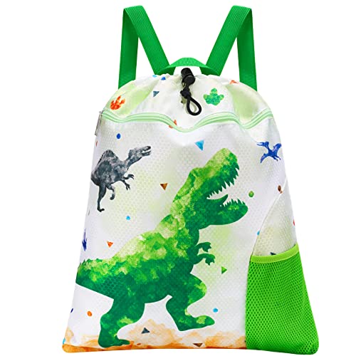 WAWSAM Mochila Cuerdas Infantil de Dinosaurios - Mochila de Cuerdas Impermeable Bolsa de Gimnasia para Niños Bolsa Dscuela Yoga Playa Viaje Natación Mochila con cordón