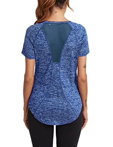 Wayleb Camiseta Deportivo Mujer Camiseta de Manga Corta Camiseta Holgada de Secado Rápido Camisetas de Malla Mujer Yoga Fitness Top Ropa Deportiva Entrenamiento Atlético