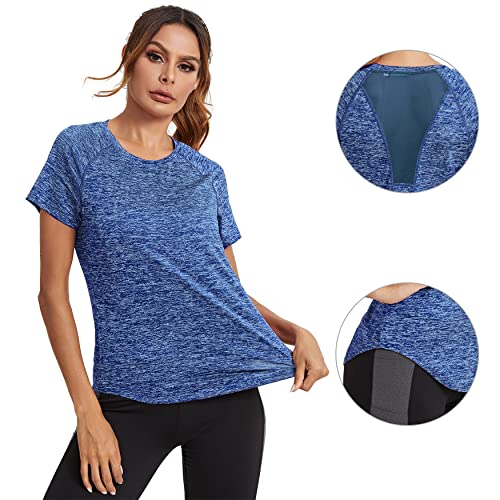 Wayleb Camiseta Deportivo Mujer Camiseta de Manga Corta Camiseta Holgada de Secado Rápido Camisetas de Malla Mujer Yoga Fitness Top Ropa Deportiva Entrenamiento Atlético