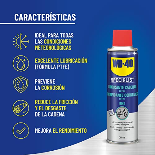 WD-40 Bike- Lubricante de Cadenas de Bicicleta para Todo Tipo de Condiciones y Ambientes- Spray 250ml