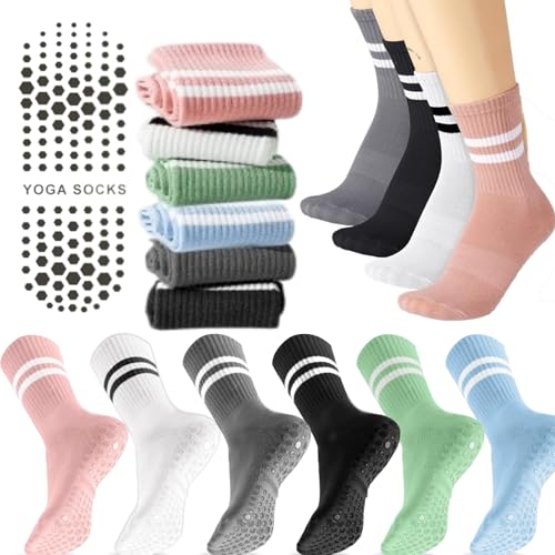 WDJLNZB 6 Pair Calcetines Antideslizantes, Calcetines Pilates Calcetines Deporte Algodón Para Yoga, Pilates, Hospitales, Antideslizantes Para Mujeres y Hombres, Para El Hogar, Entrenamiento, Deporte