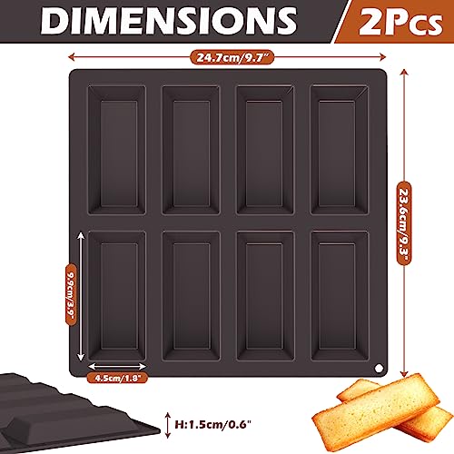 webake Molde de silicona de financier 2 unidades 8 cavidades antiadherente molde tarta rectangular para galletas, chocolate, galletas, 24,7 x 23,6 x 1,5 cm