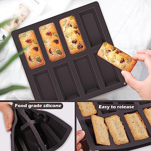 webake Molde de silicona de financier 2 unidades 8 cavidades antiadherente molde tarta rectangular para galletas, chocolate, galletas, 24,7 x 23,6 x 1,5 cm