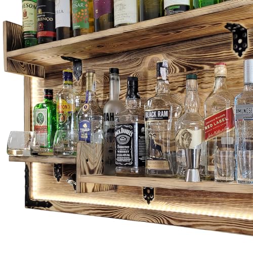 weeco L.E.D - Estantería colgante de pared rústica para whisky, licor rústico, ginebra, whisky, soporte para alcohol, soporte de pared, soporte para vino, soporte de pared, soporte para vino