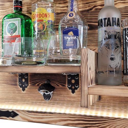 weeco L.E.D - Estantería colgante de pared rústica para whisky, licor rústico, ginebra, whisky, soporte para alcohol, soporte de pared, soporte para vino, soporte de pared, soporte para vino