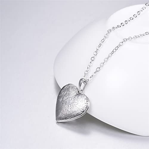 Weenkeey 2 collares con medallón de corazón de amor que sostiene fotos de acero inoxidable en forma de corazón, collar con colgante de foto de memoria para mujeres y niñas, estilo 5, plata