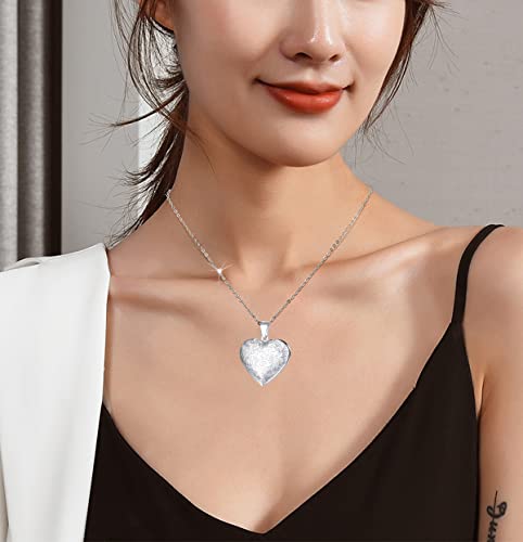 Weenkeey 2 collares con medallón de corazón de amor que sostiene fotos de acero inoxidable en forma de corazón, collar con colgante de foto de memoria para mujeres y niñas, estilo 5, plata