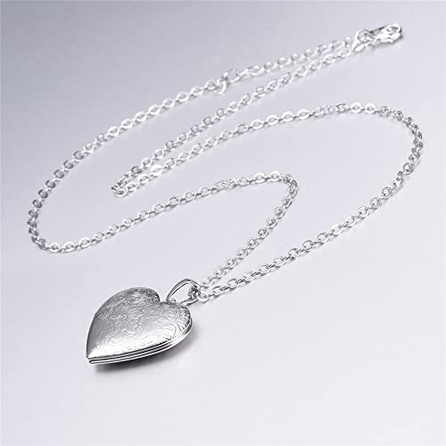 Weenkeey 2 collares con medallón de corazón de amor que sostiene fotos de acero inoxidable en forma de corazón, collar con colgante de foto de memoria para mujeres y niñas, estilo 5, plata