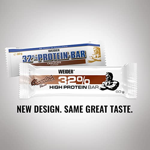 WEIDER 32% Protein Bar, deliciosa barrita protéica recubierta de chocolate fino, alto contenido en proteínas, barrita energética, snack para aumento masa muscular, Banana, 12 x 60 g