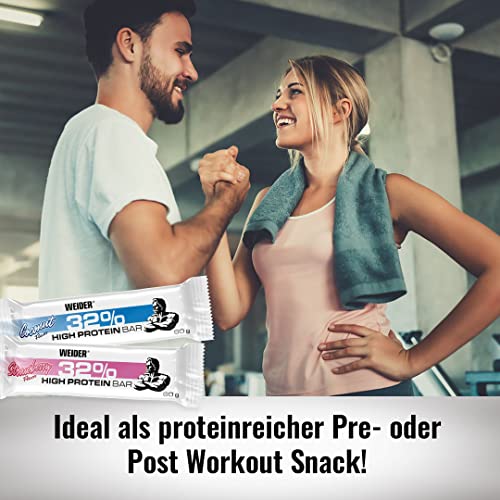 WEIDER 32% Protein Bar, deliciosa barrita protéica recubierta de chocolate fino, alto contenido en proteínas, barrita energética, snack para aumento masa muscular, Chocolate, 12 x 60 g