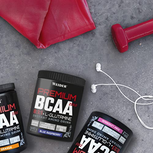 Weider BCAA 8:1:1+L-Glutamina (500g). Sabor Pink Lemonade. Con Vitamina B6. Sin azúcar, sin lactosa, sin colorantes artificiales. Vegan