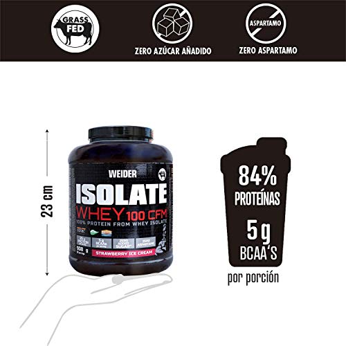 Weider, Isolate Whey 100CFM, 100% Aislado de Proteina de Suero, Alta Pureza y Cero Azúcar y Cero Aspartamo, Sabor Helado de Frambuesa, Bote con 908 g