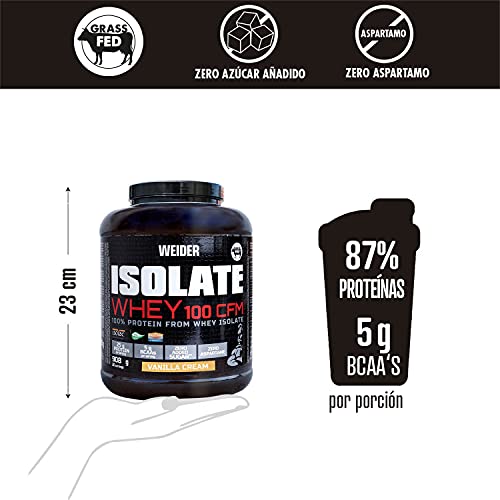 Weider - Isolate Whey 100CFM, 100% Aislado de Proteina de Suero, Cero Azúcar y Cero Aspartamo, Sabor Vainilla - Bote con 908 g