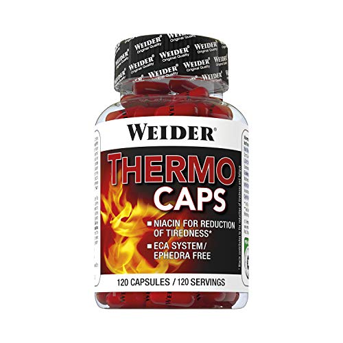 Weider Thermo Caps- 120 Capsulas, Disminuye el apetito, Potente fórmula termogénica con cafeína, Enriquecido con Cromo, Cúrcuma, l-Carnitina, 120 unidad, 1