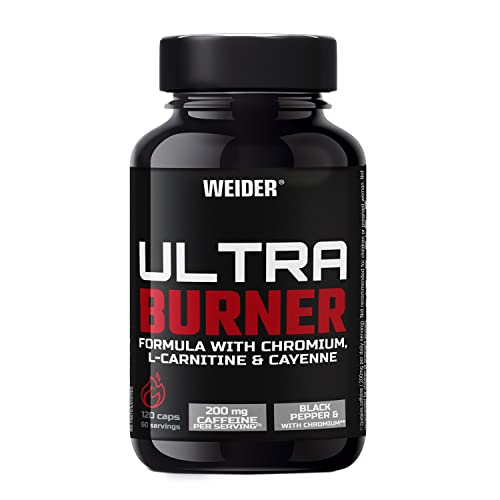 Weider Ultraburner 120 caps. Potente fórmula termogénica. Con extractos de plantas y cafeína. L-Carnitina, Cromo y Vitamina B6. Gluten Free