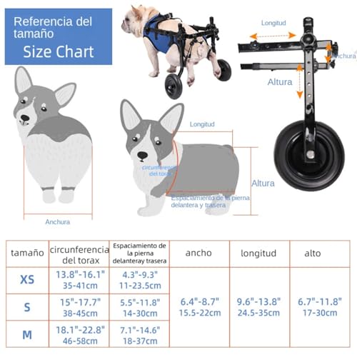 WeiJangg Silla de Ruedas for Perros pequeños con Patas traseras, Silla de Ruedas para Perros,Silla de Ruedas for Mascotas,Ayuda a Las Mascotas a Hacer Ejercicio y recuperarse, Andador, Ajustable