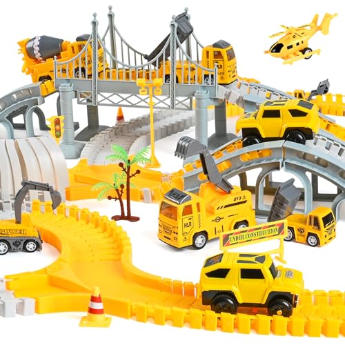 Weinsamkeit 345 Piezas Pista de Coches para Niños, Juguetes de Circuito Coches Flexible con 7 Camión Juguete y 2 Coches Eléctricos, Juego para Niño 3 4 5 6 Años Regalo Ideal