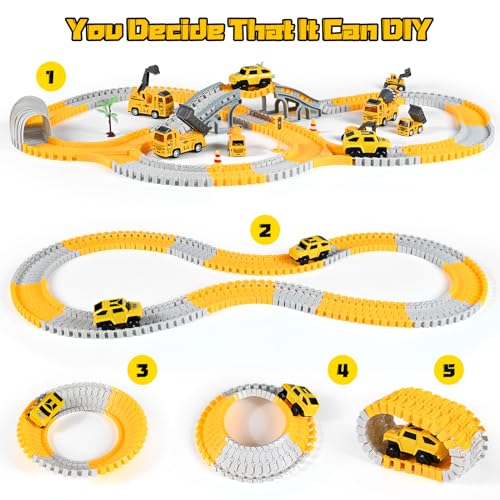 Weinsamkeit 345 Piezas Pista de Coches para Niños, Juguetes de Circuito Coches Flexible con 7 Camión Juguete y 2 Coches Eléctricos, Juego para Niño 3 4 5 6 Años Regalo Ideal