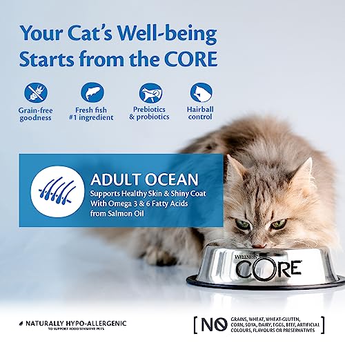 Wellness CORE Océano Adulto, Comida Seca para Gatos, Comida Seca para Gatos para una Piel Sana y Capa Brillante, sin Granos, Alto Contenido de Pescado, salmón y atún, 1,75 kg