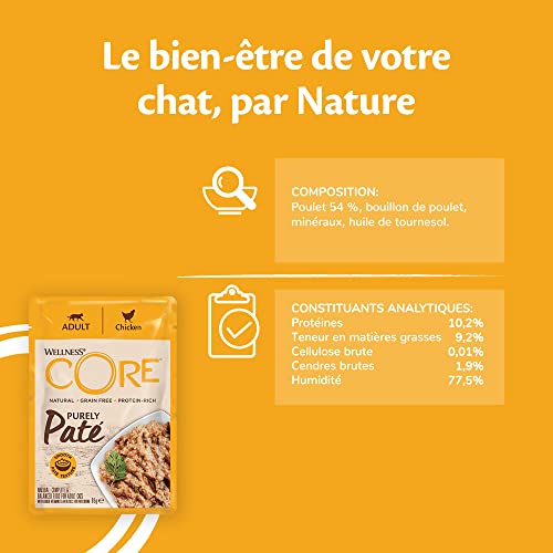 Wellness CORE Purely Paté de Pollo para Gatos, Comida húmeda con Alto Contenido de Carne, sin Cereales, 24 x 85 g, Brand is Wellness CORE.