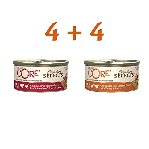 Wellness CORE Signature Selects, Comida húmeda para Gatos, Comida para Gatos húmeda en Salsa, Alimento para Gatos sin Granos, Alto Contenido de Carne, Mezcla de selección Gruesa, 8 x 79 g