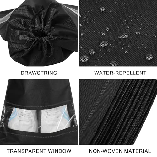 Welsberg 10 Piezas Bolsas de Viaje para Zapatos, Bolsa Organizador Impermeable de Almacenamiento Grandes con Cordón y Ranura Transparente para Zapatos de Hombres y Mujeres, Negro