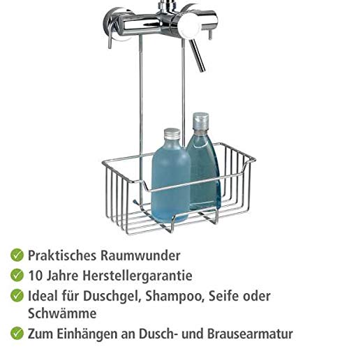 WENKO Cesto de acero inoxidable Milo - Estantería de ducha para colgar, Acero inoxidable, 25 x 36 x 14 cm, Brillante