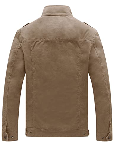 WenVen Chaqueta Militar Otoño Chaqueta de Algodón Clásica al Aire Libre Cazadora Aviador Ligera Entretiempo Chaqueta Cuello Alto Sahariana Invierno Hombres Caqui X-Large