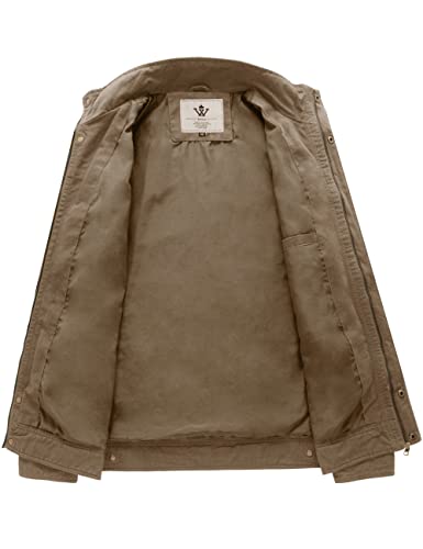 WenVen Chaqueta Militar Otoño Chaqueta de Algodón Clásica al Aire Libre Cazadora Aviador Ligera Entretiempo Chaqueta Cuello Alto Sahariana Invierno Hombres Caqui X-Large