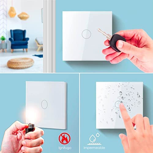 WESA - Doble Interruptor Táctil de cristal Negro empotrable, Caja de cristal con pantalla táctil, con material de montaje y con indicador LED