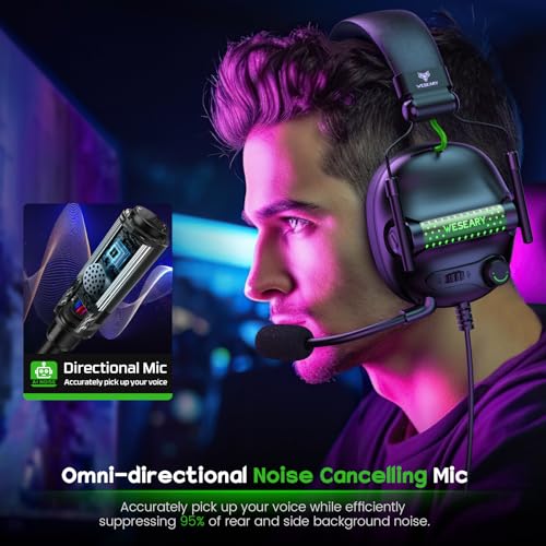 WESEARY Cascos Gaming, Cascos con Cable para Cancelación de Ruido, Auriculares Gaming Estéreo con Micrófono para PS4/PS5/PC/Xbox One/Switch, Cascos con Cable y Conector de 3.5mm, Luz RGB Genial