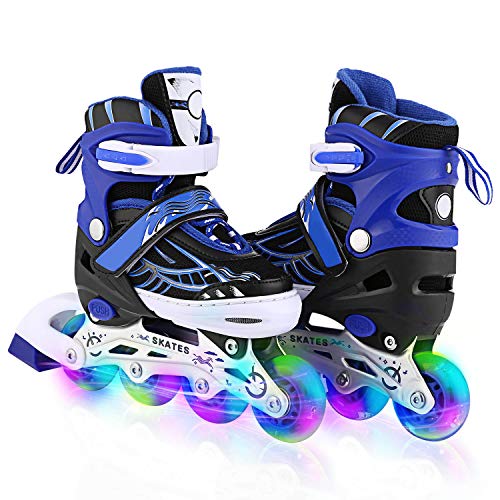 WeSkate Rollers Enfant Confortable Avec Roues Taille Ajustable Patins à Roulettes Filles et Garçons Taille S M L (Rose,Bleu)