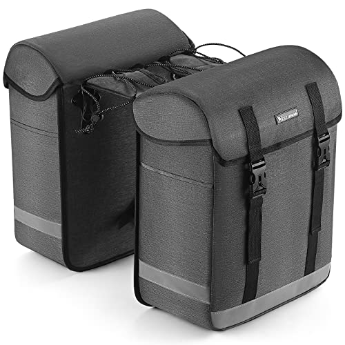 West Biking Alforjas de bicicleta para portaequipajes, 33 L, gran bolsa para bicicleta, reflectante, doble bolsa para portaequipajes, alforjas traseras, con protección contra la lluvia (gris)