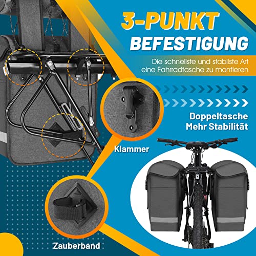 West Biking Alforjas de bicicleta para portaequipajes, 33 L, gran bolsa para bicicleta, reflectante, doble bolsa para portaequipajes, alforjas traseras, con protección contra la lluvia (gris)