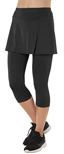 Westkun Pantalones de Falda Mujer Faldas Pantalón Falda con Leggins Deporte Pantalon Padel Faldas Corte de Hendidura Tenis Golf Faldas Pantalón Leggins con Falda 3/4 Tela Elástica 2 en 1 Negro S