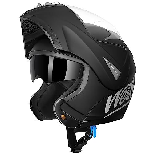 Westt Casco moto hombre y mujer, casco integral, casco abatible, Casco moto tipo jet, chopper, ciclomotor, scooter, casco modular de moto, certificado ECE DOT, negro, M (57-58 cm)