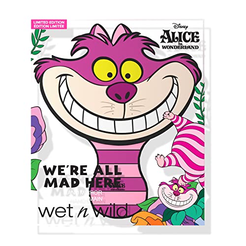 Wet n Wild Espejo de Mano de Alice in Wonderland 'We're All Mad Here', Accesorio Portátil con Temática de Alicia en el País de las Maravillas, para Retoques Sobre la Marcha, con Agarre Cómodo