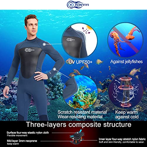 Wetsuits Traje de Neopreno 3 mm AONYIYI Ultra Elástico Atrás Cremallera Cálido Traje de Buceo Completo para Hacer Snorkel Buceo Natación Surf