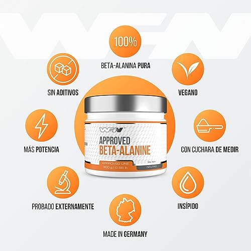 WFN Approved Beta-Alanine - Beta-alanina pura en polvo - 300 g - Vegano y altamente dosificado - Polvo puro sin aditivos - 100 Porciones - Fabricado en Alemania - Probado en laboratorio externo