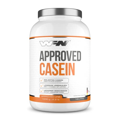 WFN Approved Casein - Neutro - 1 kg - Proteína de caseína con lactasa - Proteína cremosa en polvo - Muy soluble - 33 porciones - Fabricado en Alemania - Probado en laboratorio externo