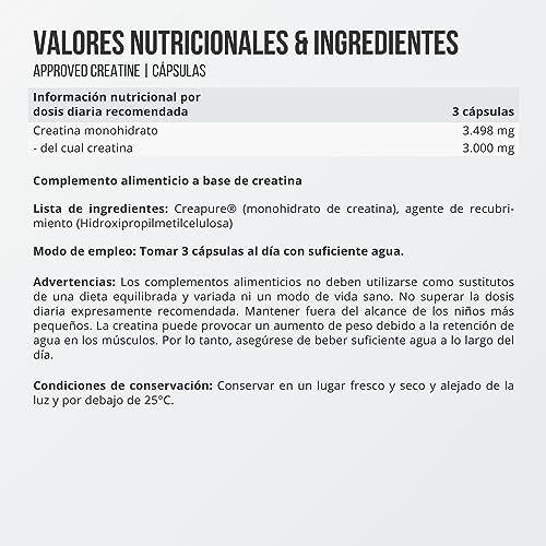 WFN Approved Creatine Caps - Creapure - 180 Cápsulas - Creatina Cápsulas alta dosis - Creatina monohidrato pura - Vegano - 60 Porciones - Fabricado en Alemania - Probado en laboratorio externo