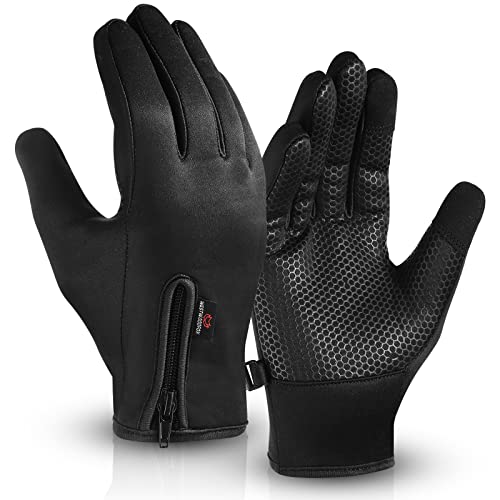 WFX Guantes de Ciclismo con Pantalla táctil térmica para Correr, Guantes de Invierno, cálidos y Resistentes al Viento, Antideslizantes, Forro Polar, Guantes cálidos para Hombres y Mujeres (M, Negro