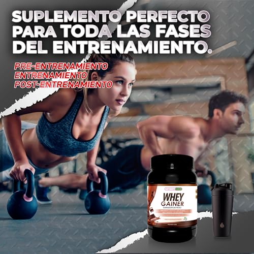 Whey Gainer | Alto contenido en Hidratos de Carbono | Con Proteína Whey, Magnesio, Harina de Avena y Maca | Sabor chocolate | 1,5kg