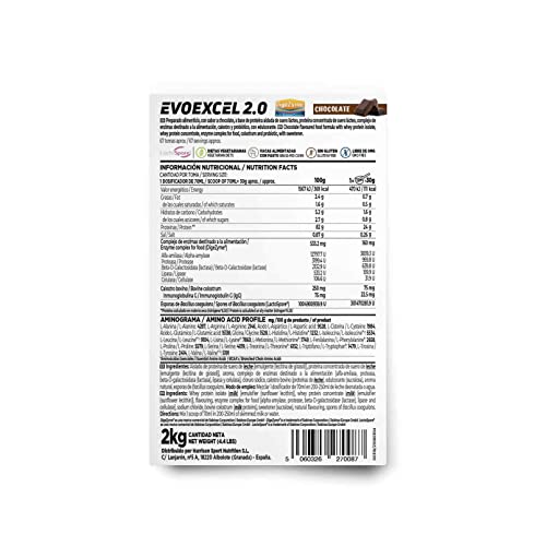 Whey Protein Isolate + Concentrate de HSN Evoexcel 2.0 | Sabor Chocolate 2 Kg = 67 Tomas por Envase | Batido Proteínas Suero de Leche con DigeZyme® LactoSpore® y Calostro