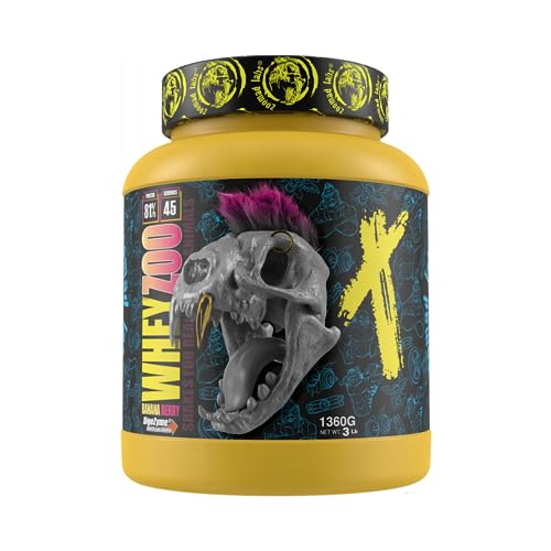 WHEYZOO de Zoomad Labs | 100% Whey Proteína en Polvo Pura | Tonifica y aumenta la masa muscular | Protege músculos y ayuda a la recuperación de los tejidos fibrosos - 1360g (Fresa y Plátano)