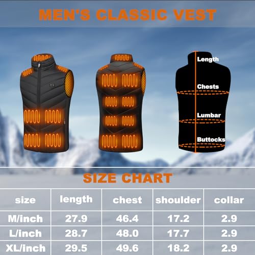 Wholede Chaqueta calefactable para hombre y mujer, chaleco calefactable con 15 zonas de calentamiento, chaleco térmico 3 ajustables, chaleco térmico eléctrico USB para exteriores, esquí, motocicleta,