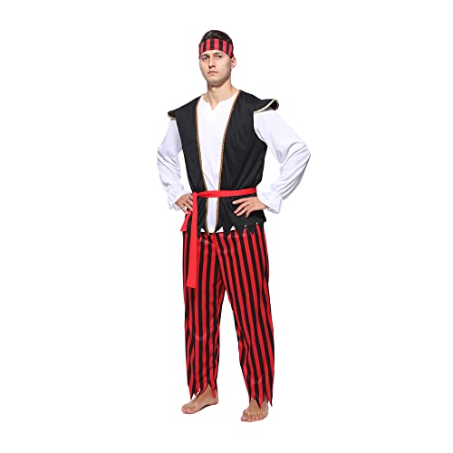 Wiclin Capitán de vestuario pirata masculino adulto vestuario de Halloween masculino vestuario pirata fiesta S/M