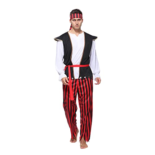 Wiclin Capitán de vestuario pirata masculino adulto vestuario de Halloween masculino vestuario pirata fiesta S/M